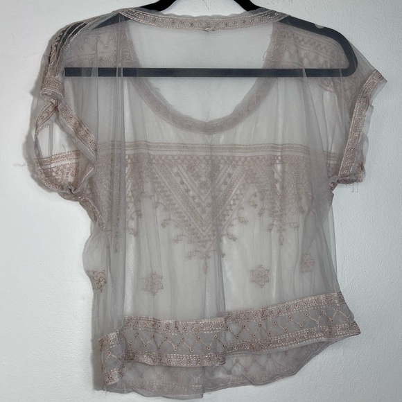 Free People cream sheer mesh embroidered lace blouse top - The Vicki Top - Picture 4 of 5